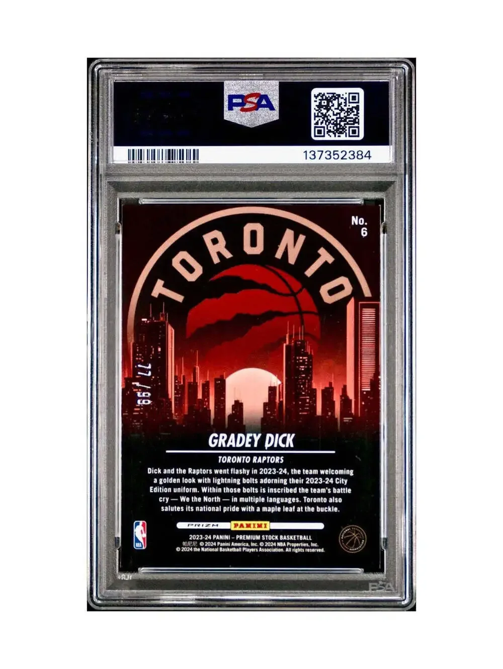 Gradey Dick 2023 Panini Hoops Premium City Edition #6 Red Disco Prizm PSA 10 Gem